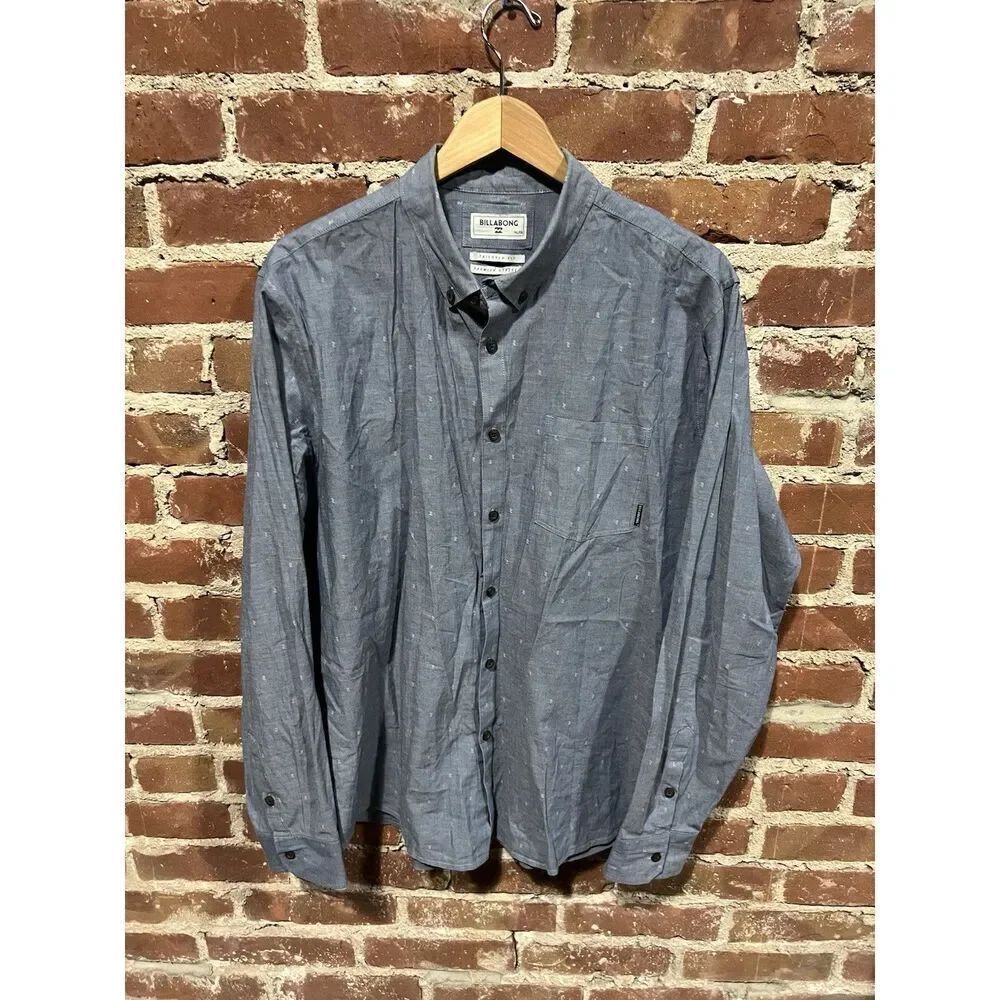 Billabong Mens Blue Long Sleeve Button Up Shirt Size XL Premium Stretch